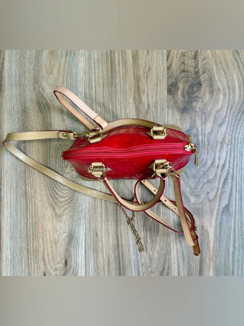 Arcadia Red Patent Leather Satchel Top Handle Crossbody Bag Italy